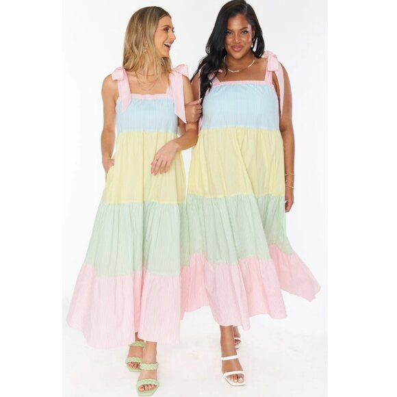 Show Me Your Mumu *NEW* Pastel Pinstripe Sabrina Maxi Dress - Picture 3 of 15